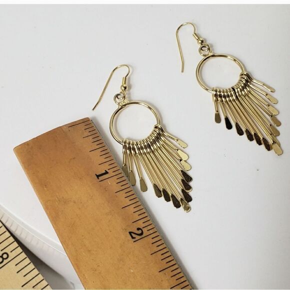 FRENCH HOOK Goldtone Dangling Paddle Earrings - Picture 4 of 5